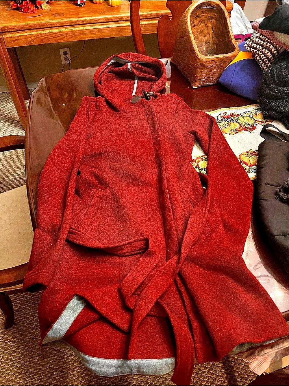 Roots Red Hooded Wool-Style Coat Size XS Like New